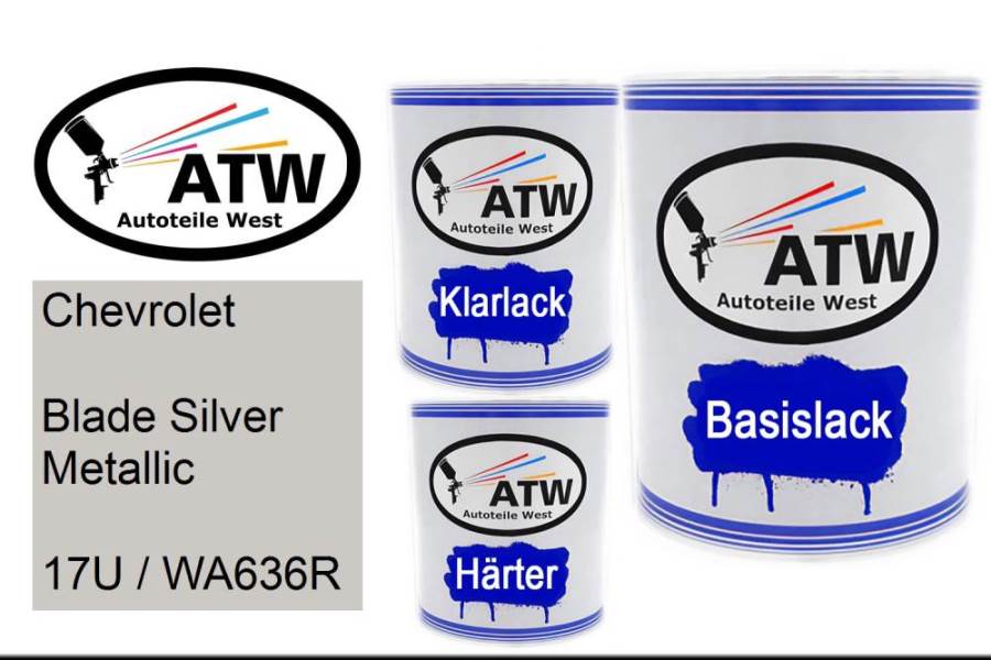 Chevrolet, Blade Silver Metallic, 17U / WA636R: 1L Lackdose + 1L Klarlack + 500ml Härter - Set, von ATW Autoteile West.